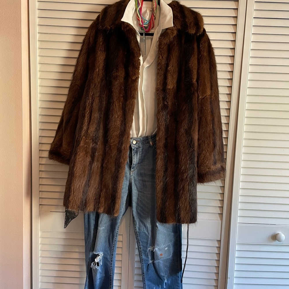 Genuine Fur Coat. Brown-Black. S-M-L - Great Condition